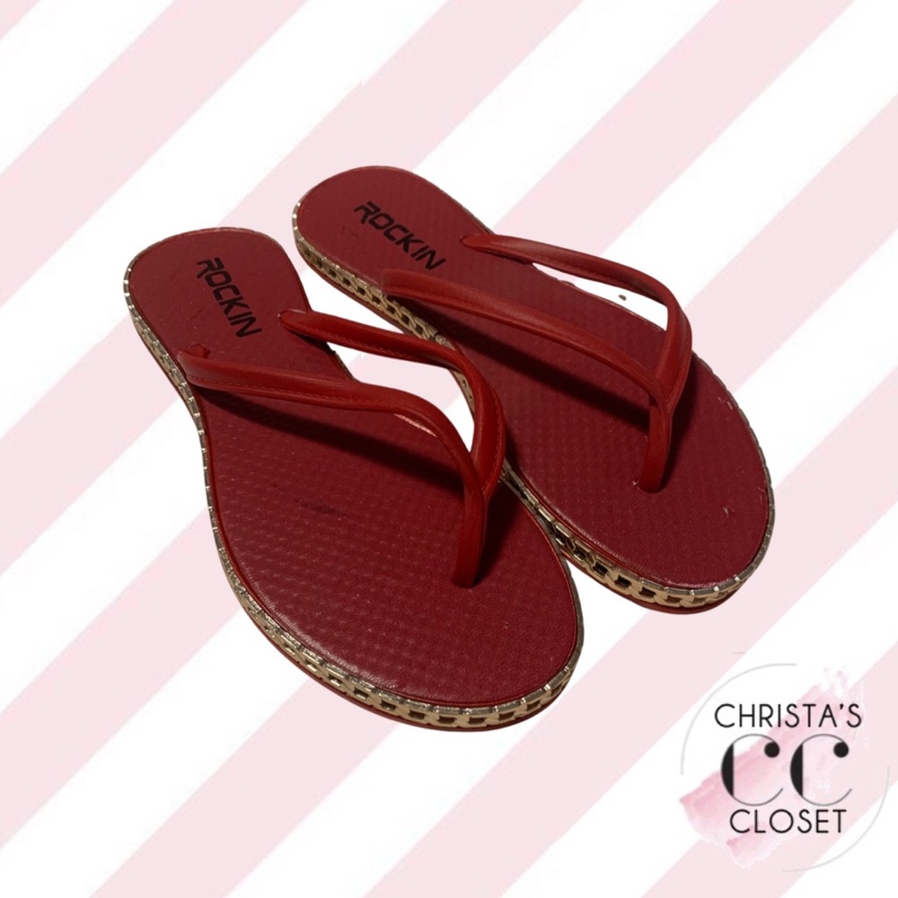 🌹ROCKIN Dark Red Flips Flops with Gold Detail